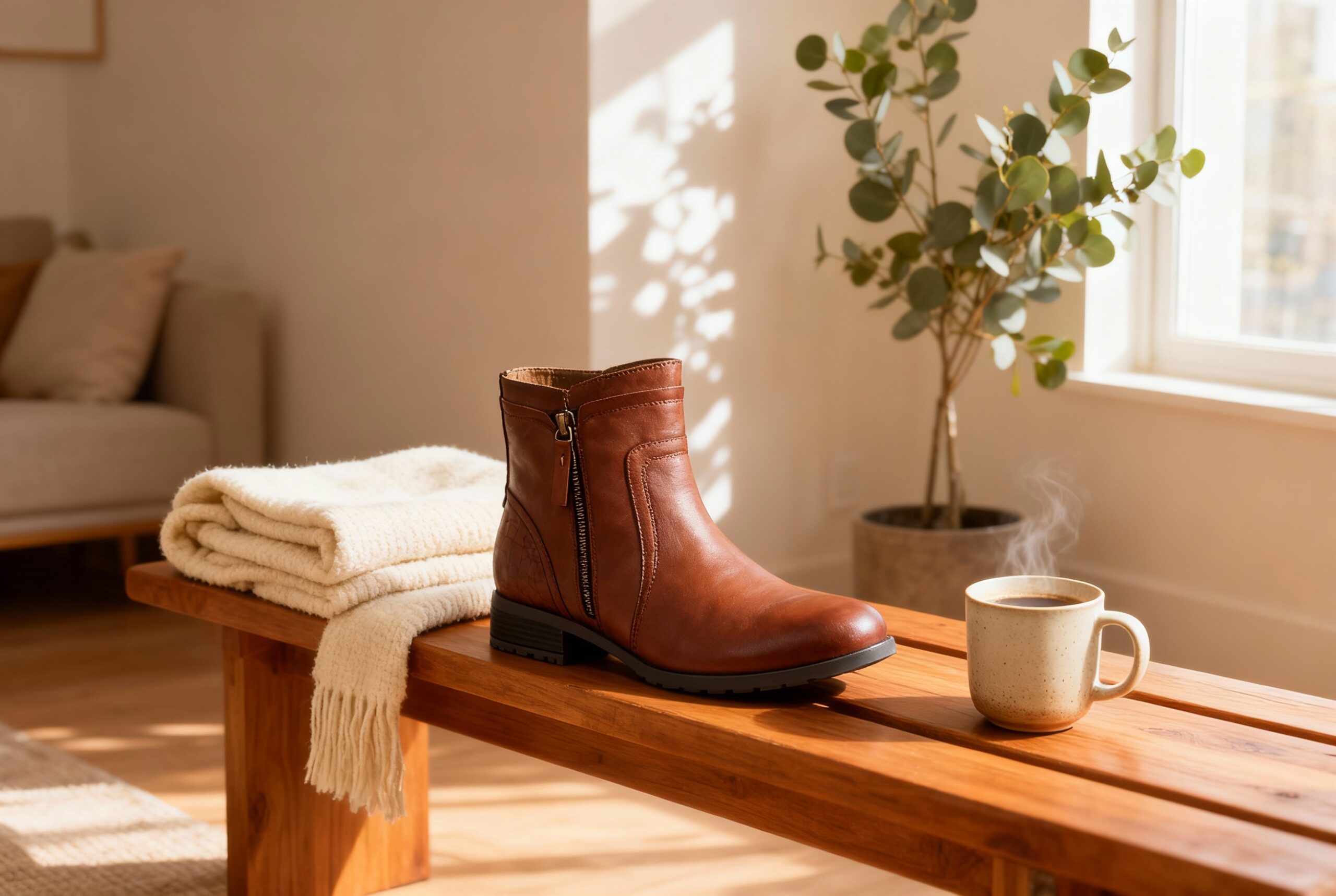 Bottes Scarlett Hush Puppies sur un sol en bois